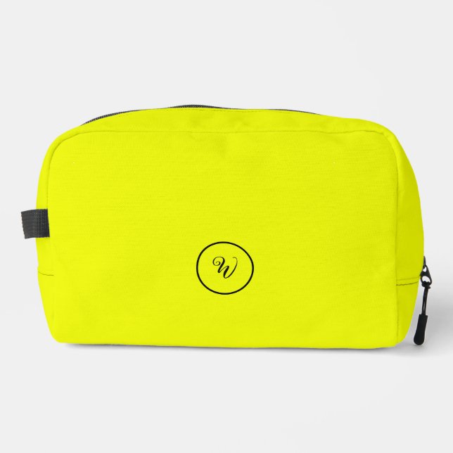 Yellow solid colour neon monogram modern trendy  dopp kit (Front)
