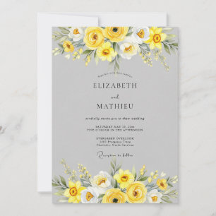 Yellow Sophisticated Floral Wedding Invitation