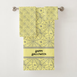 Yellow Spider Web Halloween  Bath Towel Set