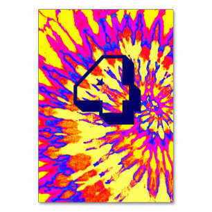 Yellow Spiral Tie Dye Wedding Table Four Table Number