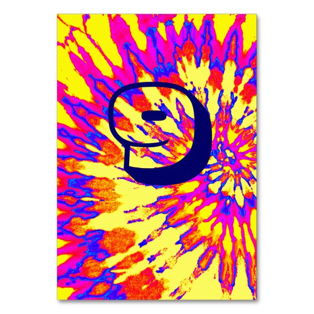 Yellow Spiral Tie Dye Wedding Table Nine Table Number (Front)