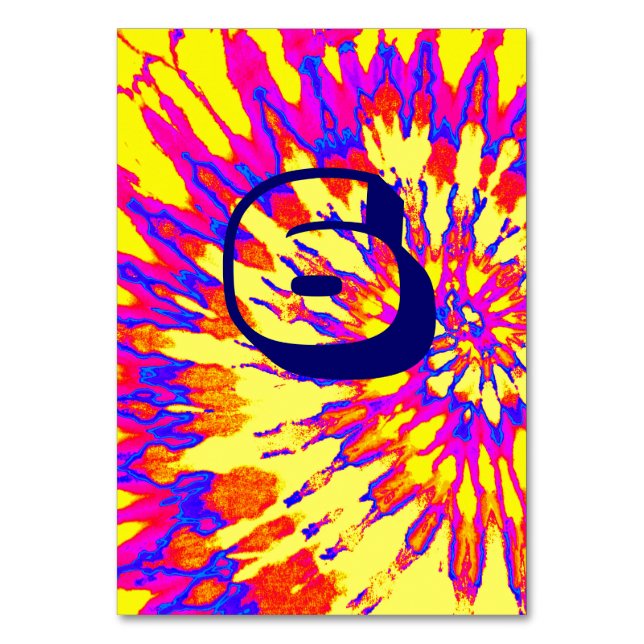 Yellow Spiral Tie Dye Wedding Table Six Number (Front)