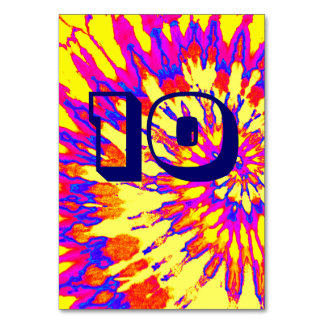 Yellow Spiral Tie Dye Wedding Table Ten Number