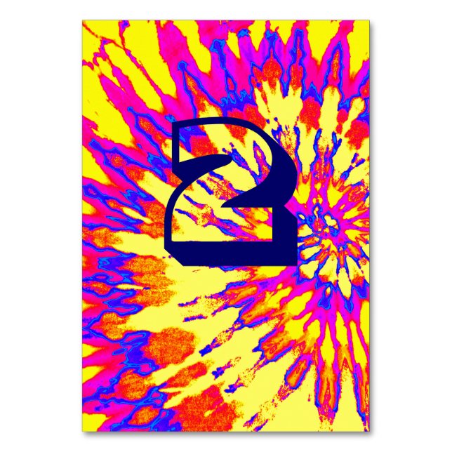 Yellow Spiral Tie Dye Wedding Table Two Number (Front)