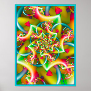 Yellow Spiral with Red Hearts Poster