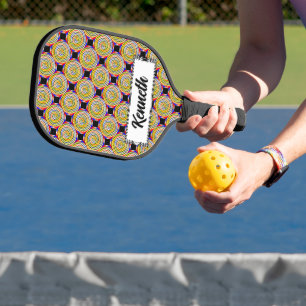 Yellow Spirals by Kenneth Yoncich Pickleball Paddle