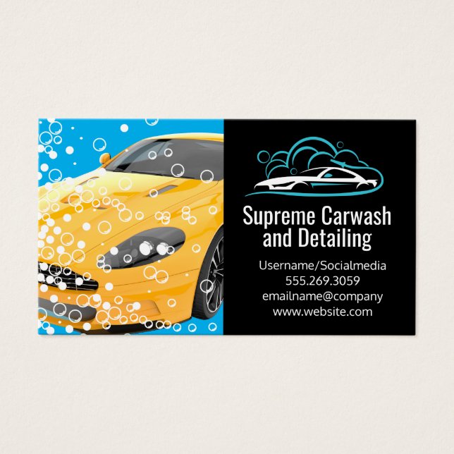 Yellow Sports Car | Bubbles | Auto Clean Logo (Front)