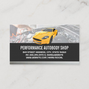 Yellow Sports Car Mechanic Services Business Card