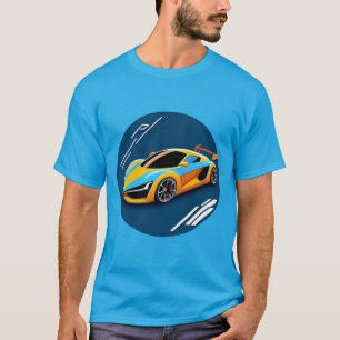 Yellow Sports Car on Blue Background T-Shirt