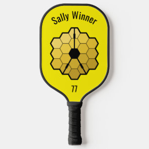 Yellow Sports Funny Space Telescope Text Template Pickleball Paddle