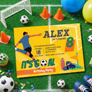 Yellow Sporty Soccer Goal Kids Birthday Invitation