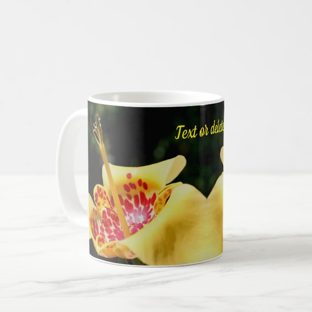 Yellow Spotted Lily Flower Personalised Coffee Mug (Front Left)