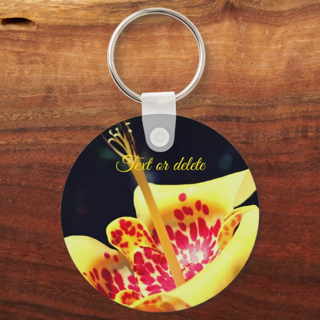 Yellow Spotted Lily Flower Personalised Key Ring (Front)
