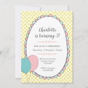 Yellow spotty vintage Birthday Invitation