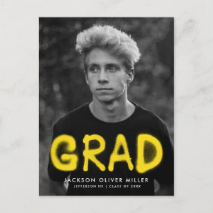 Yellow Spray Paint Photo Graduation Party Invitation Postcard
