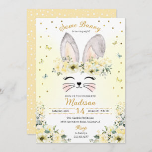 Yellow Spring Bunny Ears Flower Crown Birthday Invitation