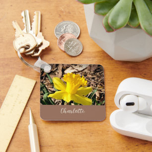 Yellow Spring Daffodil in the Garden Custom Name   Key Ring
