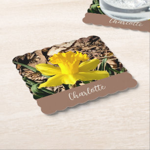 Yellow Spring Daffodil in the Garden Custom Name   Paper Coaster