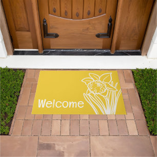 Yellow Spring Daffodil in the Garden welcome Doormat