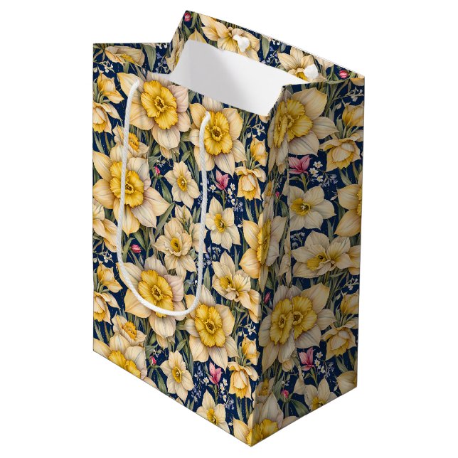 Yellow Spring Daffodils Medium Gift Bag (Front Angled)