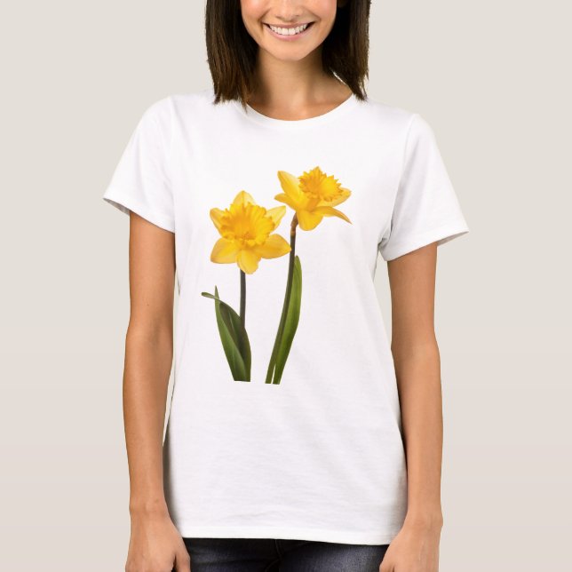 Yellow Spring Daffodils on White T-Shirt (Front)