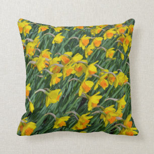 Yellow spring daffodils print throw pillow