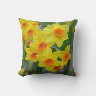 Yellow spring daffodils print throw pillow