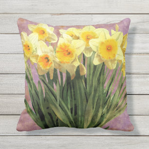 Yellow Spring Daffodils Rustic Lavender Cushion