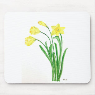 Yellow spring floral watercolor daffodils flowers mouse pad