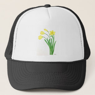 Yellow spring floral watercolor daffodils flowers trucker hat