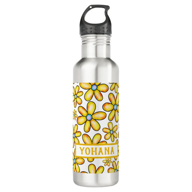 Yellow Spring Flower pattern custom Summer  710 Ml Water Bottle (Front)