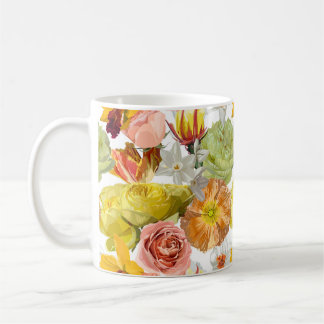 Yellow spring flowers and leaves.  coffee mug