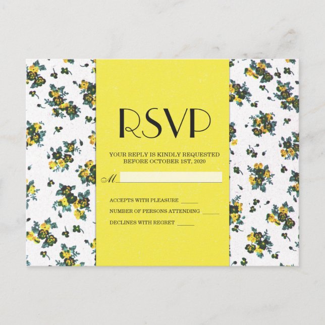 Yellow Spring Flowers on White and Yellow Paper Invitation Postcard (Front)