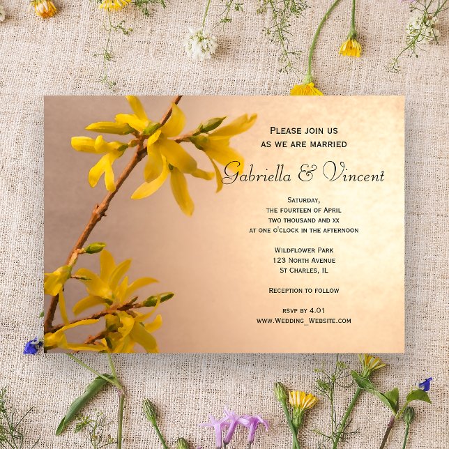 Yellow Spring Forsythia Wedding Invitation (Creator Uploaded)