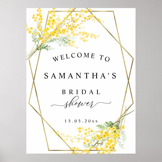 Yellow Spring Mimosa Floral Bridal Welcome Sign (Front)