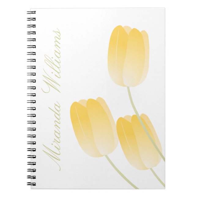 Yellow Spring Tulips Floral with Custom Name Notebook (Front)