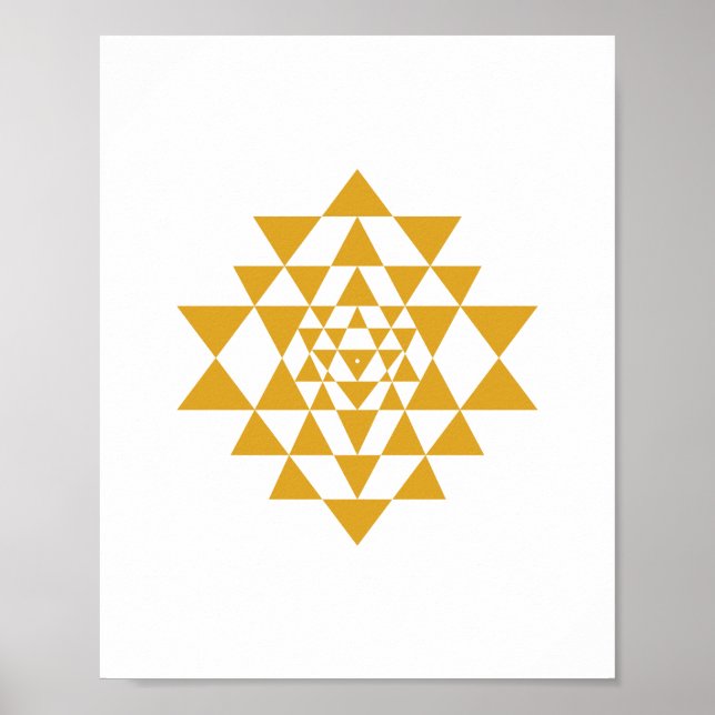 Yellow Sri Yantra Sacred Geometry Wall Art Poster (Front)