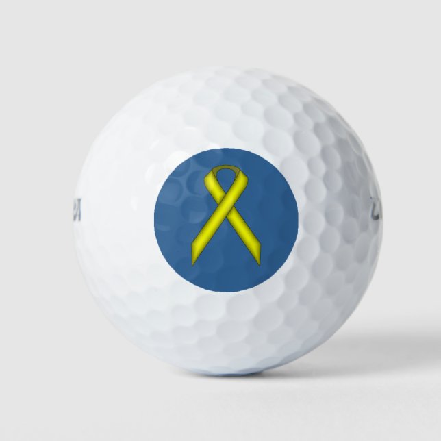 Yellow Standard Ribbon by Kenneth Yoncich Golf Balls (Front)