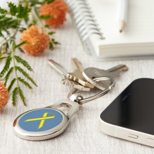 Yellow Standard Ribbon by Kenneth Yoncich Key Ring (Side)