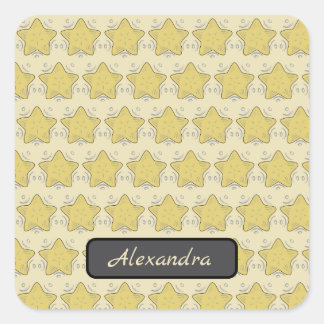 Yellow Star Applique Patchwork Square Sticker