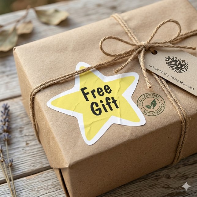 Yellow Star “Free Gift” Packaging Eco-Friendly Lab Sticker (Creator Uploaded)
