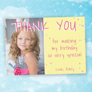 Yellow Star Girly Birthday Thank you Photo Card
