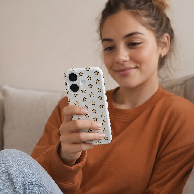Yellow Star Pattern Minimalist Stars Case-Mate iPhone Case (A phone case with a fun pastel yellow star pattern.)
