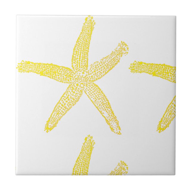 Yellow Starfish Beach White Colourful Bright Gift  Ceramic Tile (Front)
