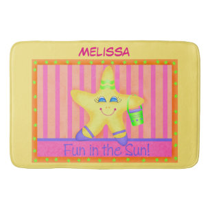 Yellow Starfish Fun in Sun Beach Name Personalised Bath Mat