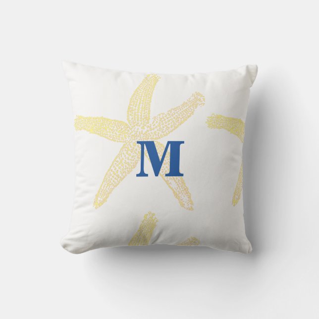 Yellow Starfish Monogram Initial Custom Cute Beach Cushion (Front)