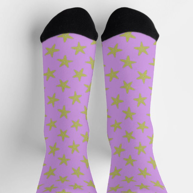 Yellow starfish on pink pattern socks (Top)