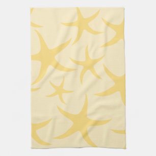 Yellow Starfish Pattern. Tea Towel