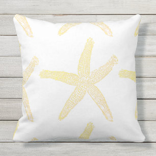Yellow Starfish Sea Stars Pattern Nautical Beach Cushion