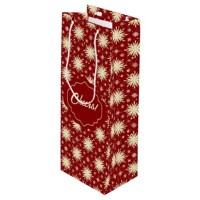 Yellow Stars and Red Background Wine Gift Bag (Front Angled)